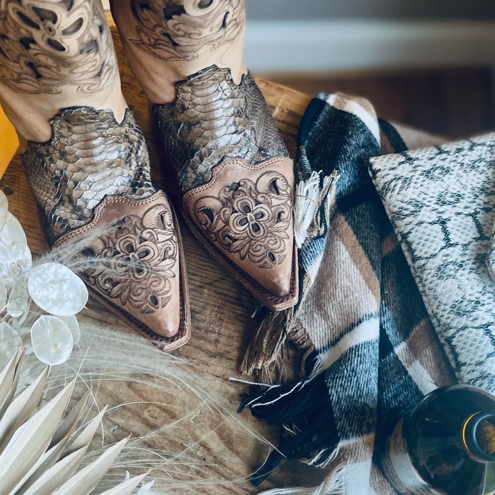 Corral Women's Heeled Boots with Intricate Snakeskin Design